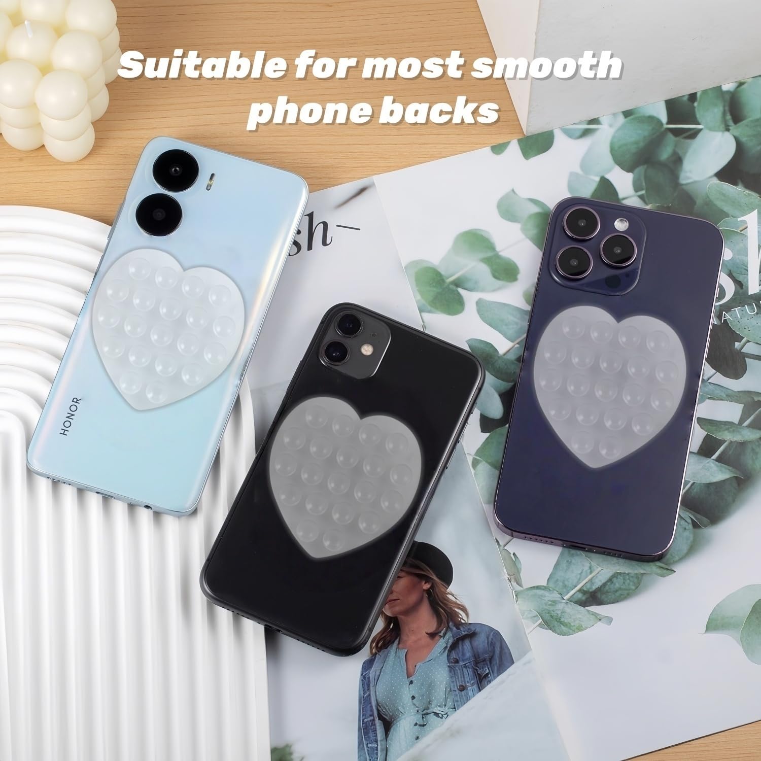Soporte de teléfono con ventosa, accesorios para teléfono, soporte de agarre fuerte manos libres para selfies y videos, soporte de teléfono de ducha con espejo de agarre adhesivo (forma de amor,