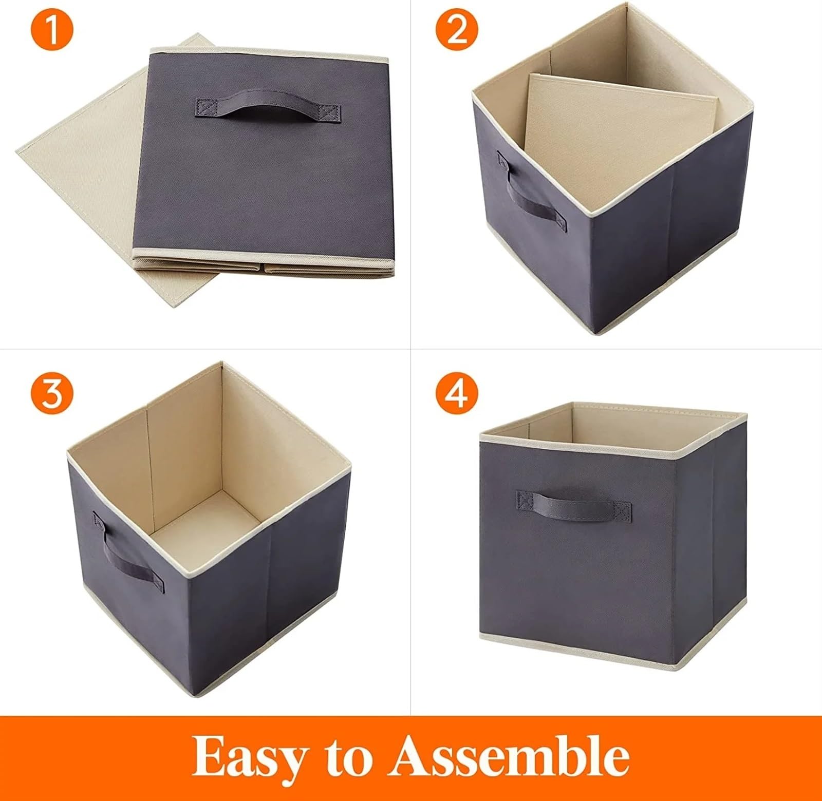Caja de almacenamiento plegable 6 cubos de almacenamiento plegables de 11 pulgadas, contenedores de tela plegables, organizadores de almacenamiento, cestas organizadoras decorativas(Beige-medium)