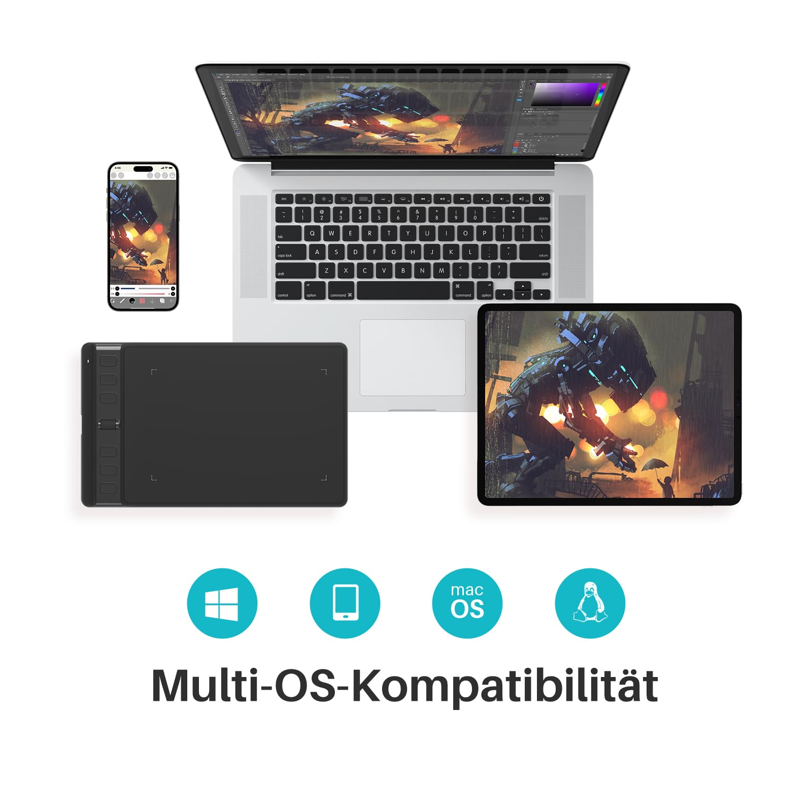 HUION Inspiroy 2 S Grafiktabletts, 6,3 x 3,9 Zoll Tragbares Zeichentablett mit 8192 Stufen batterielosem Digitalstift, 6 Drucktasten + Scroller, für Windows Mac Linux Android ChromeOS