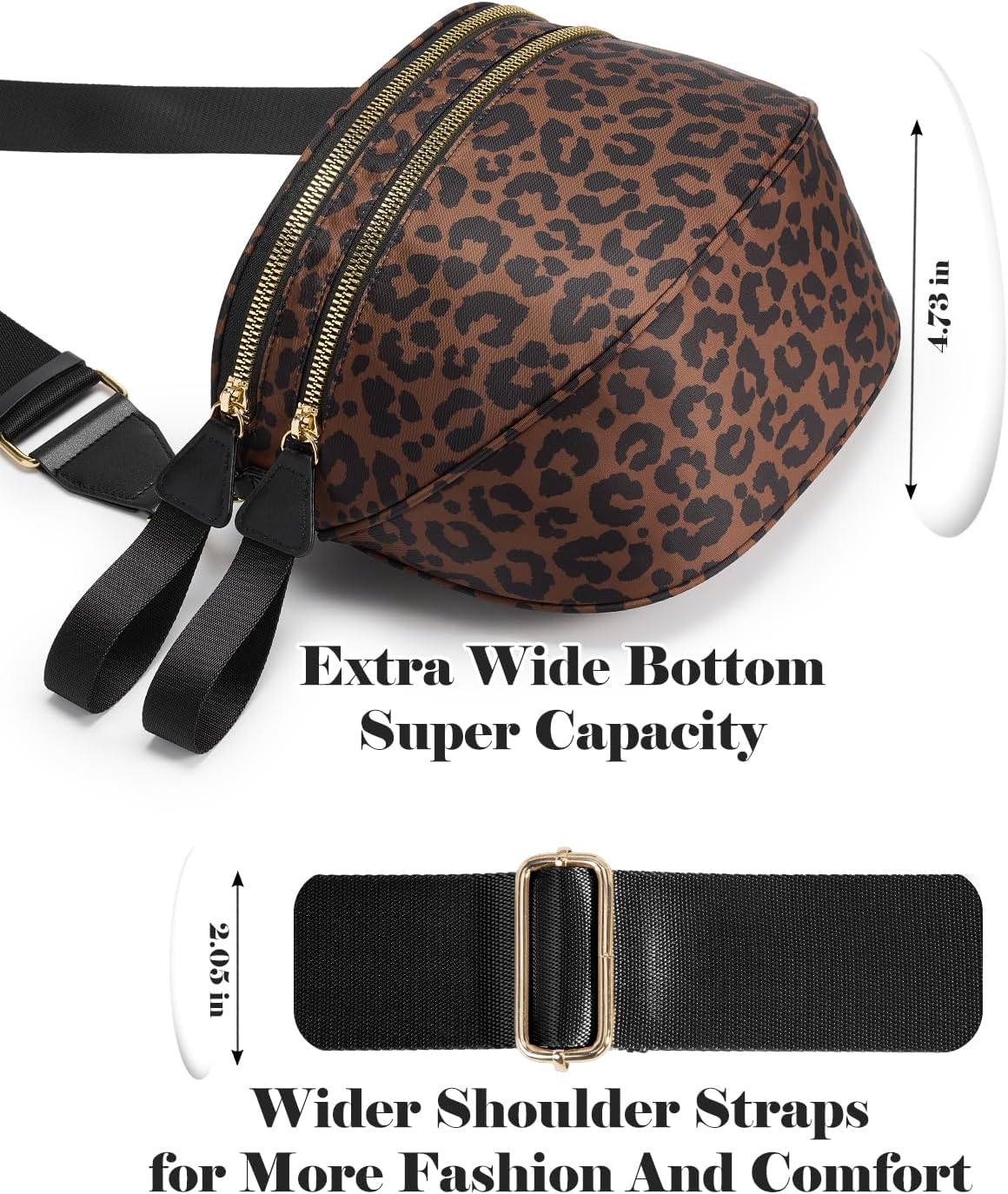 Pure Colour Crossbody Bag Bum Bag for Women,Spacious Purse Fanny Packs Belt Bag,Oversized Bum Bag (Black Brown Leopard Print Bum Bag)