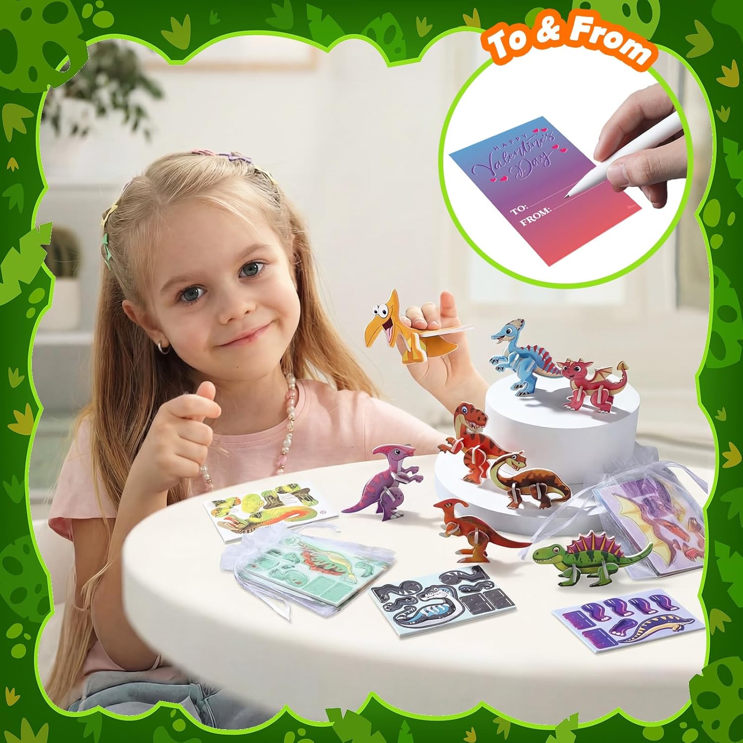 Gemscream 25 Set Dinosaur Valentine Day Card Gift for Kids Bulk Valentine's Exchange Card Gift Party Favors with 25 Dinosaur Puzzles for Boys Girls Student Preschool Toys Classroom School