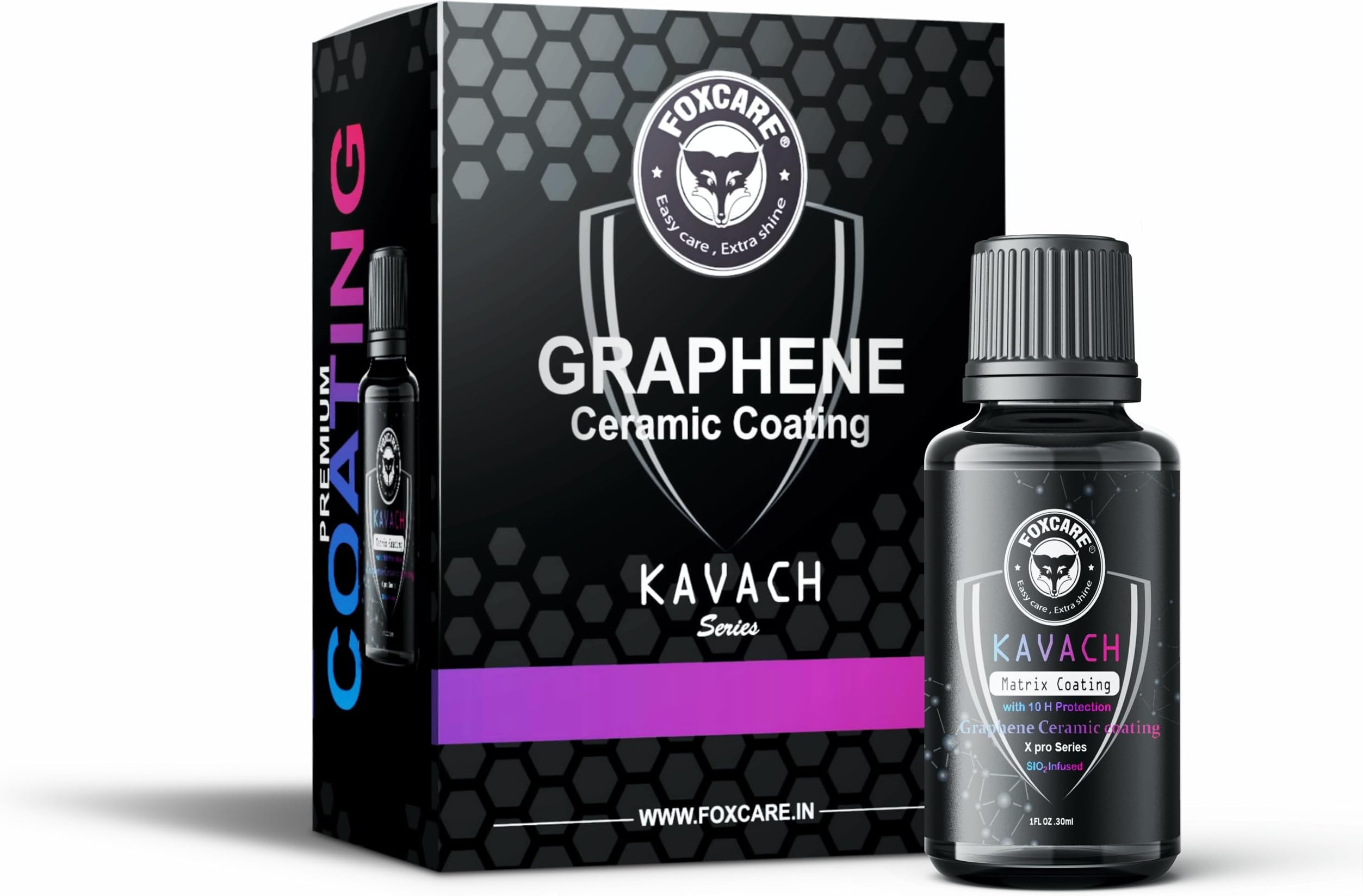 Foxcare Ceramic Graphene Black Coating | 10H Graphene Coating For Car | Advanced Uv Technology Super High Gloss Anti-Scratch |Extremely Hydrophobic & Long Lasting (30Ml)