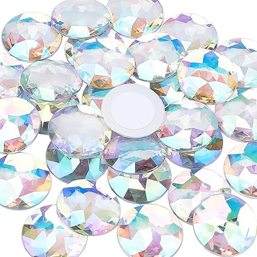 FINGERINSPIRE 30 diamantes de imitación acrílicos redondos con parte trasera plana de 1.181 in con contenedor, gemas circulares de cristal