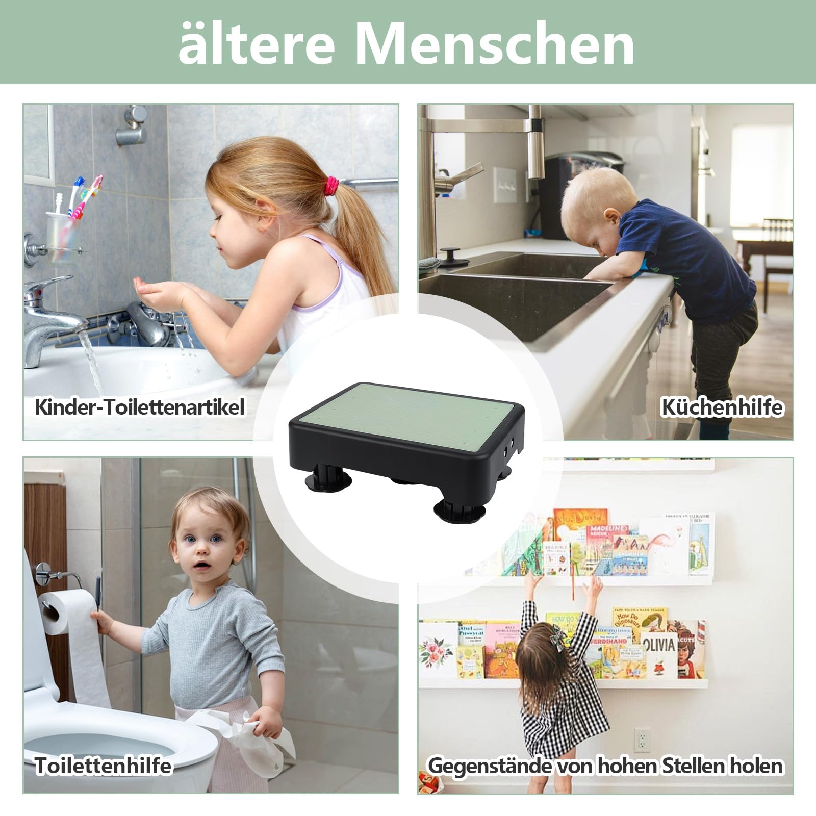 rutschfest Halbstufe, 3-Stufig Höhenverstellbarer Trittstufe mit Nachleuchtende, Tragbare Tritthocker Bis 200 kg, Treppenhilfe für Senioren, Step Hocker für Bad, Auto, Wohnwagen, Outdoor