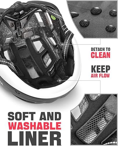 Miniatura 8 de VICTGOAL Casco de bicicleta con luz trasera recargable por USB, gafas magnéticas desmontables, visera solar extraíble, cascos de bicicleta de Negro