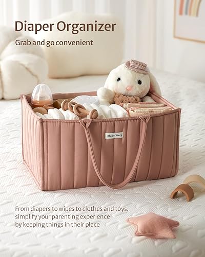 Miniatura 4 de Blissful Diary Organizador de pañales para bebé, elegante cesta de almacenamiento para artículos esenciales para recién nacidos y estación de