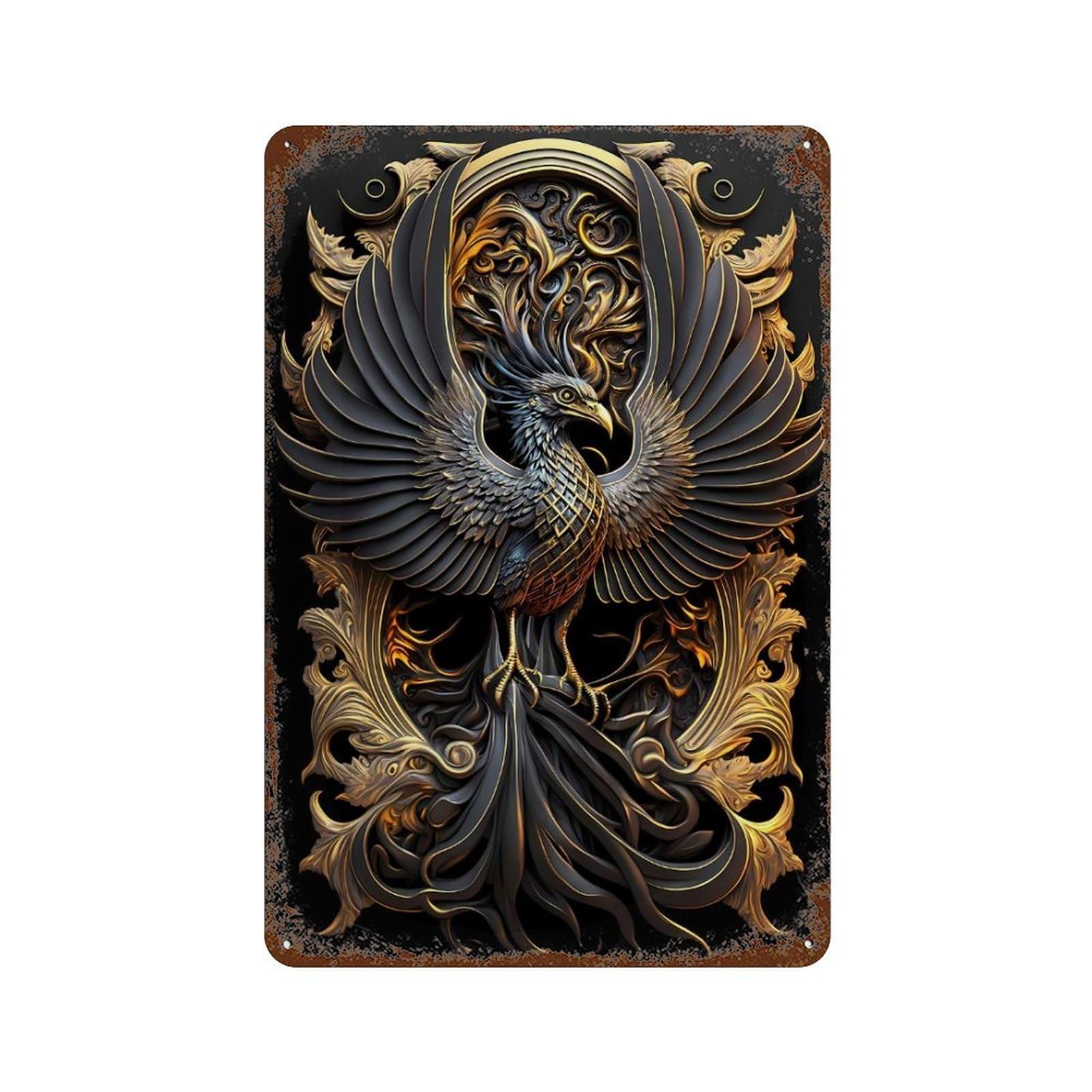 Eternal Golden Phoenix 11.8"x7.9" Retro Metal Sign, Vintage Wall Decor for Office, Studio And Wall Decor
