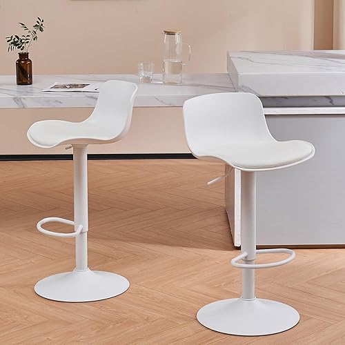 Miniatura 9 de YOUNIKE Juego de 2 taburetes de bar modernos de altura de mostrador, sillas giratorias ajustables de alto acolchado con respaldo para barra de bar e