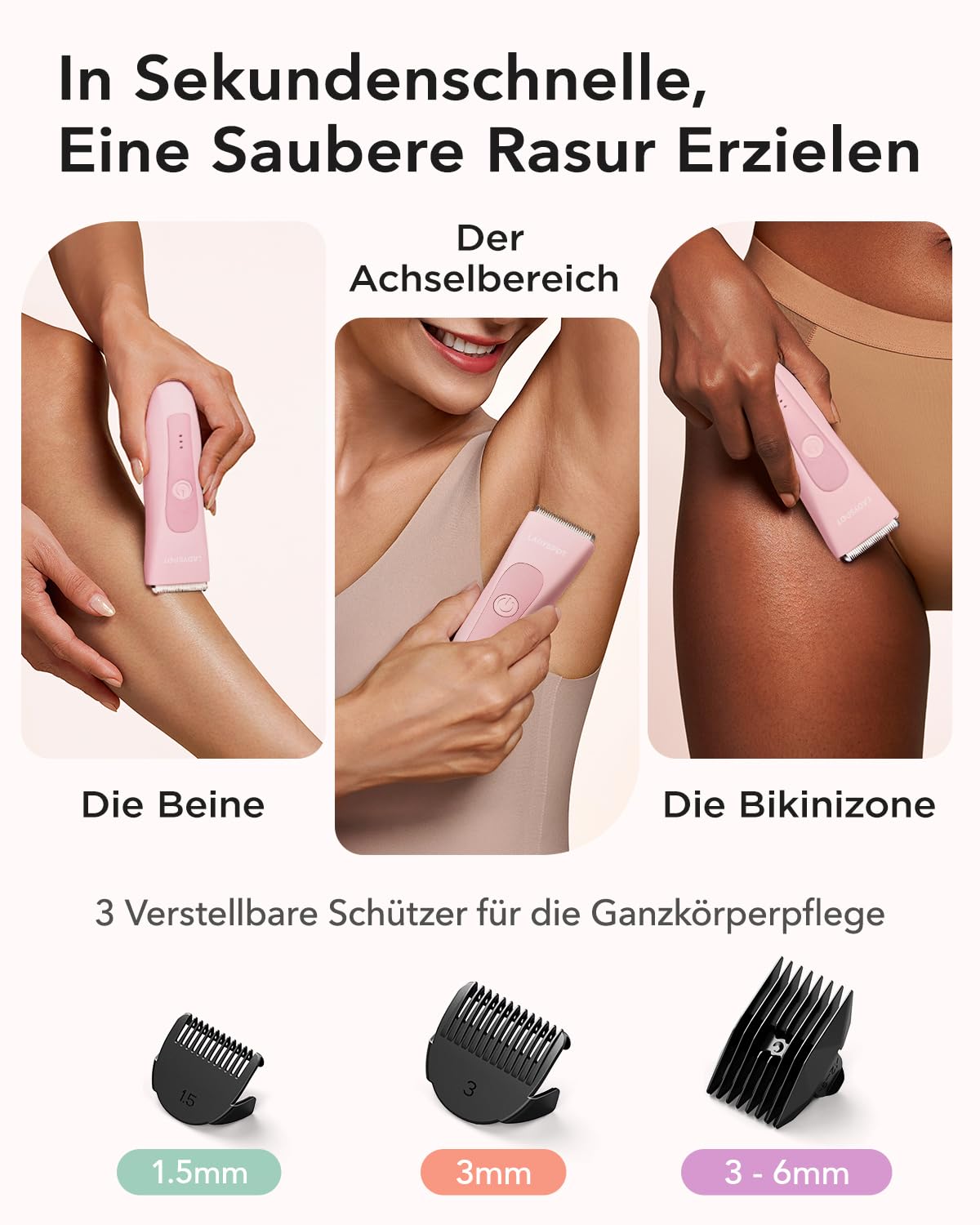 Elektrischer Rasierer Damen Intimbereich, Intimrasierer für Frauen, Damenrasierer Intimbereich mit 3 Schutzvorrichtungen und Auswechselbaren Keramikklingenköpfen, Trimmer Damen