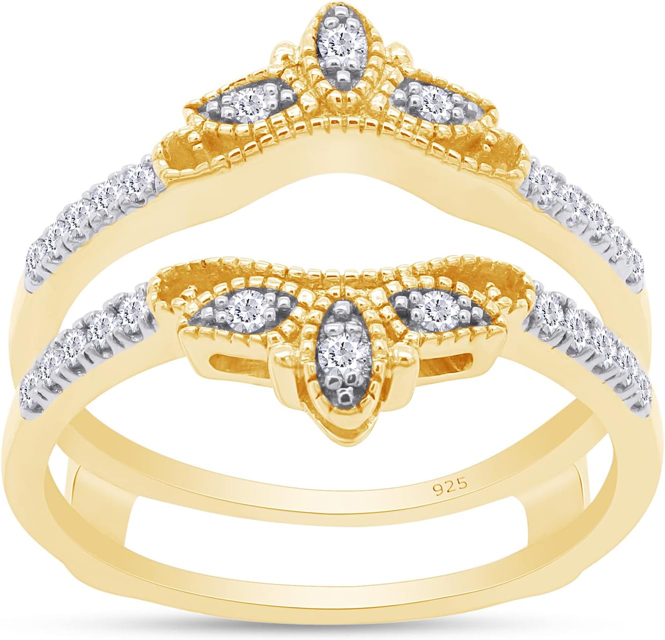 1/6 Carat Round Cut White Natural Diamond Filigree Vintage Wedding Bands for Women Ring Enhancer Guard for Engagement RingsEngagement Ring 14k Gold Over Sterling Silver (0.15 Cttw, I-J, I2-I3)