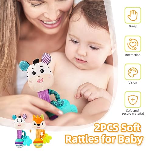 Miniatura 8 de Sonajeros para bebés de 0 a 6 meses, juego de 2 sonajeros para bebés de 0 a 6 meses, sonajero suave con agarre de mano, juguetes para bebés,