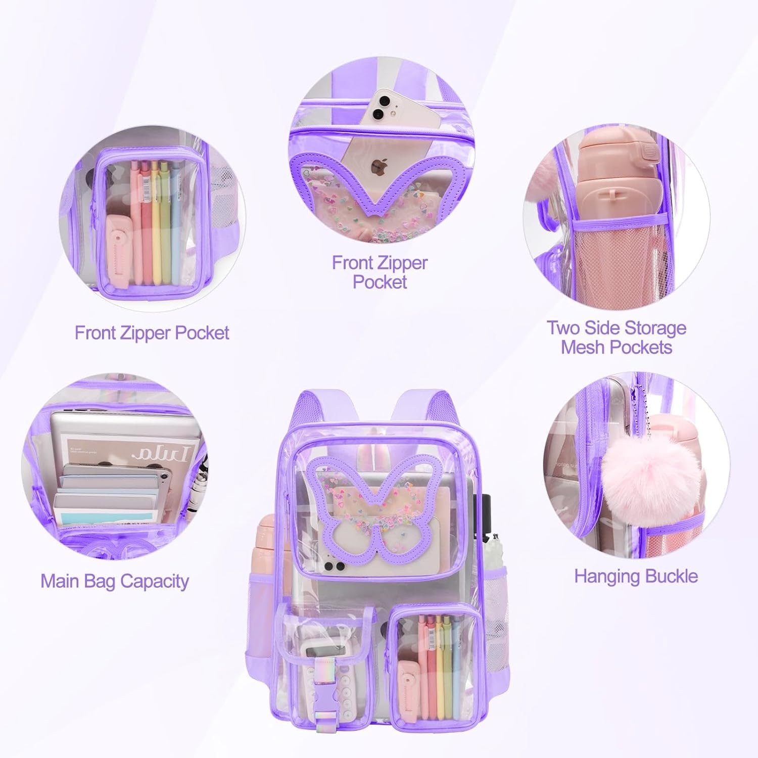 Clear Backpack for Girls Women Heavy Duty Transparent Bookbag Cute Bag Large Capacity See Through Backpacks for School - Image 3