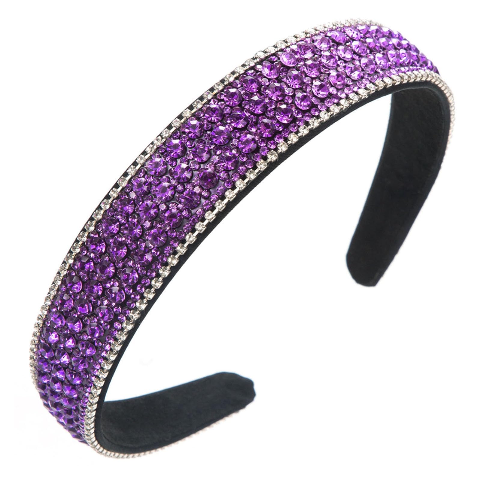 Washranp Elegant Headband Retro Wide Hair Hoop Shiny Rhinestones Inlaid Purple