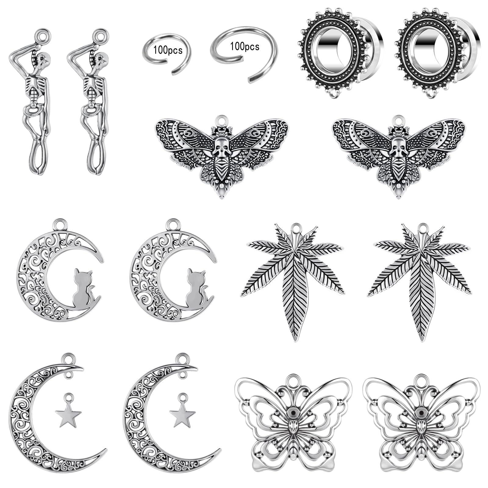 ZS 24Pcs DIY Ear Tunnels Accessories Dangle Gauges Body Piercing Jewelry, Stainless Steel 2g - 1/2 inch Dangle Ear Gauges for Women/Men