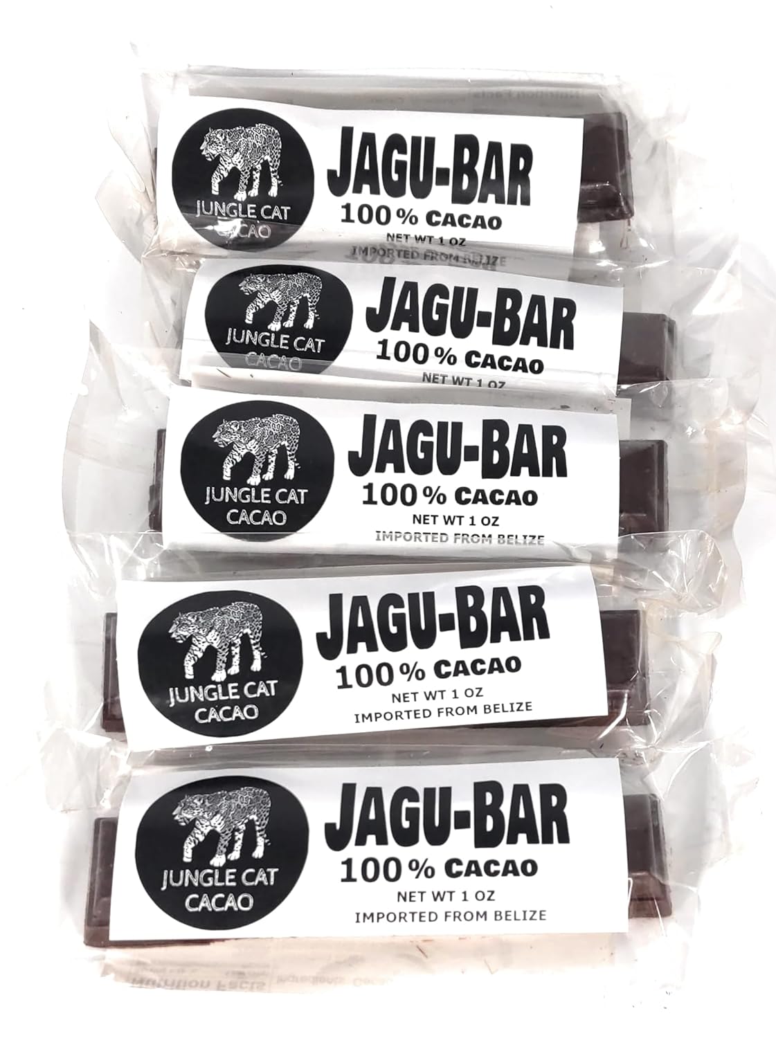 Jungle Cat Cacao Jagu-Bar 100% Cacao Chocolate - Organic - Single Origin Dark Chocolate, Made With Only Belizean Cacao (Notes of Grape-Raisin-Raspberry-Cherry) - 5 1oz. Bars