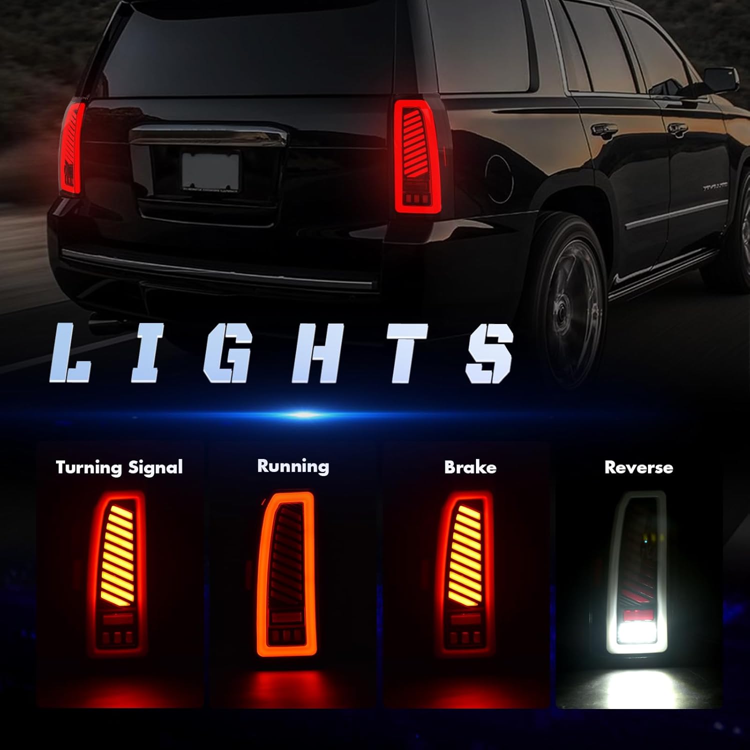 Daikokuya Full LED Tail Lights Compatible with 2015-2020 GMC Yukon/Yukon XL (submodel: Denali, SLE, SLT) Starting Animated Rear Light Assembly,Dynamic Turn Signal,Brake Light,Reverse Light Smoked