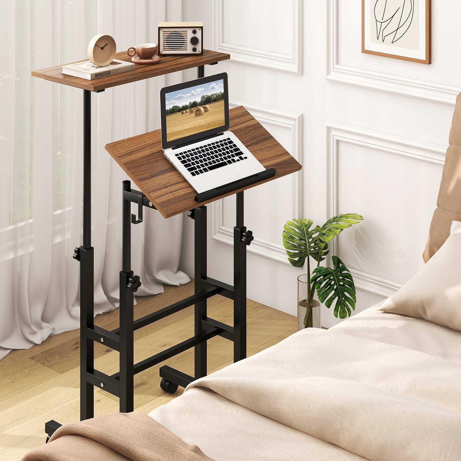 Giantex Mobile Standing Desk Portable Stand Up Desk Adjustable Height with Wheels Tilting Tabletop Hanging Hooks Home Office — view 9