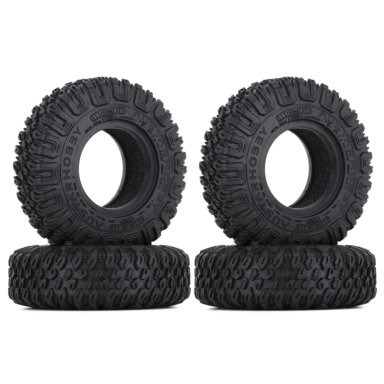 4Pcs 85mm RC Tires 1.55" Soft Rubber Terrain Wheel Tires Set Compatible with 1/10 RC Crawler Car Axial AX90069 D90 TF2 Tamiya CC01 LC70 MST JIMNY