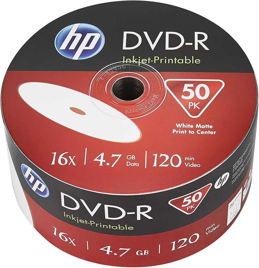 DVD-R IJ Print 16x Blank Discs (120 Minutes/4.7GB) - 50 Disc Bulk Pack ...