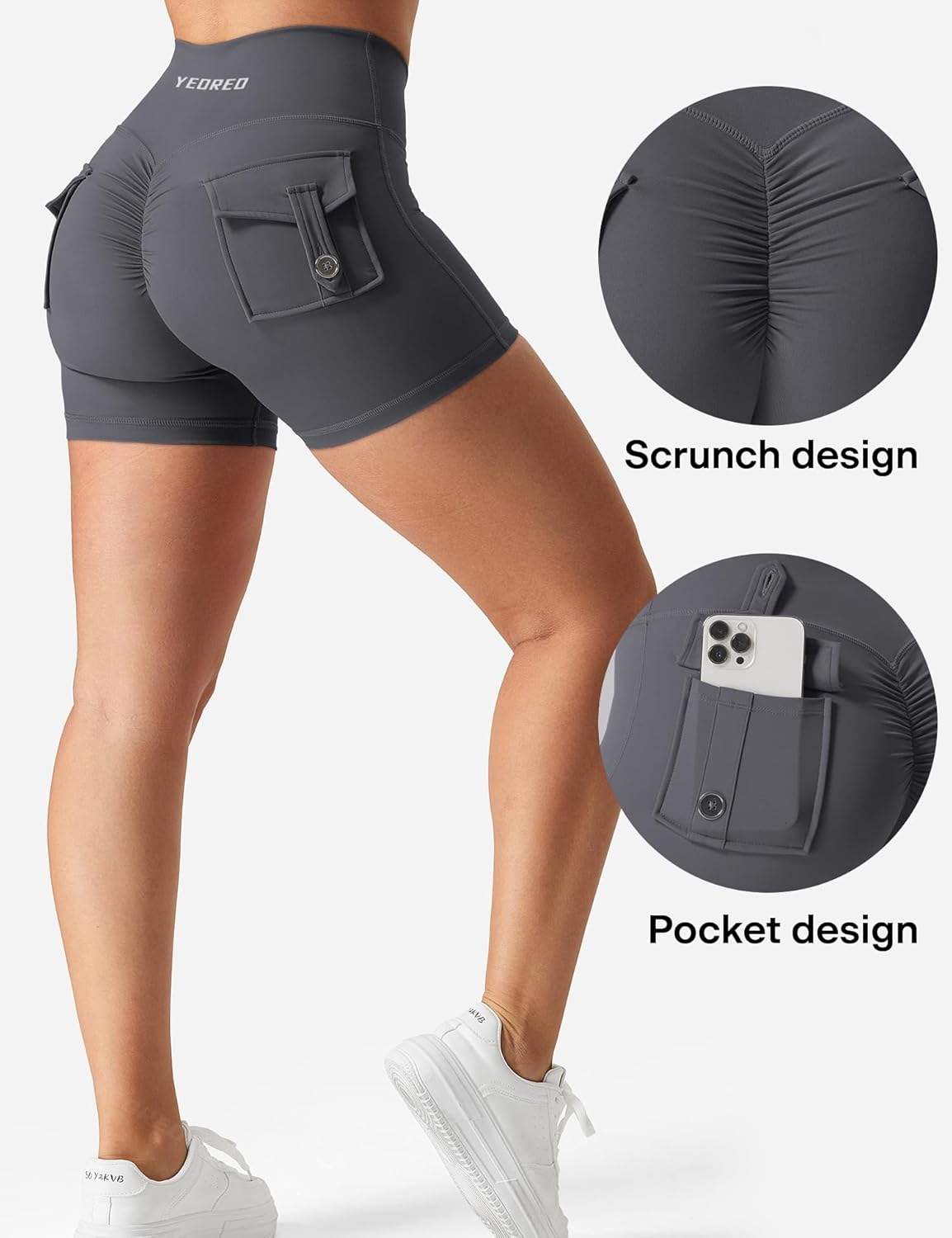 YEOREO CoreFlex Scrunch Workout Shorts with Pockets Charm Gym Biker Shorts for Women High Waisted Booty Yoga - Image 4