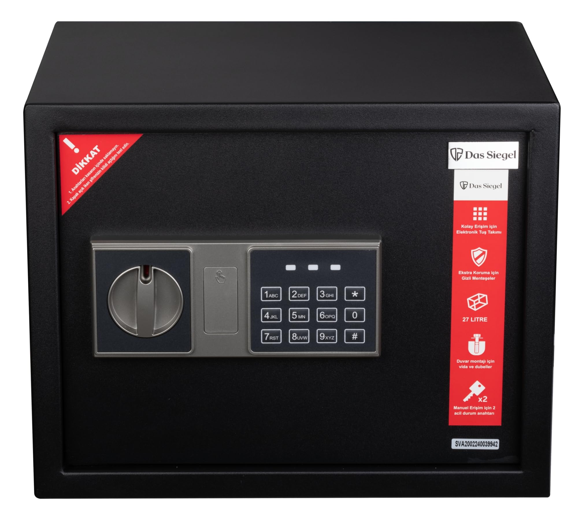 Das Siegel Çelik Elektronik Şifreli Ve 2 Anahtarlı Para Değerli Eşya Ofis Ev Otel Kasası 30DSB