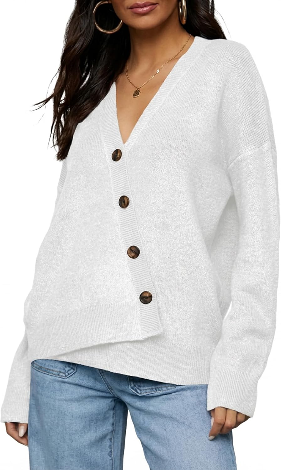 Womens 2026 Fall Casual Long Sleeve Open Front Button Sweaters Loose V Neck Knit Ribbed Cardigan Outerwears - Image 2