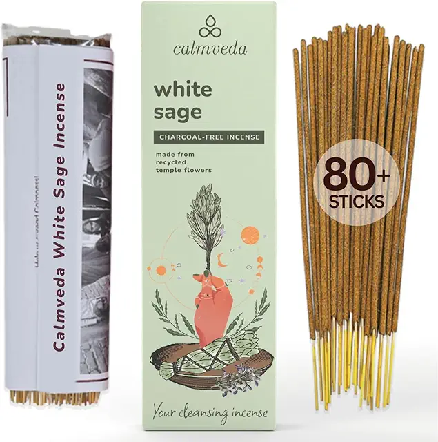White Sage Incense Sticks - 80 Charcoal-Free Sticks for Cleansing & Protection
