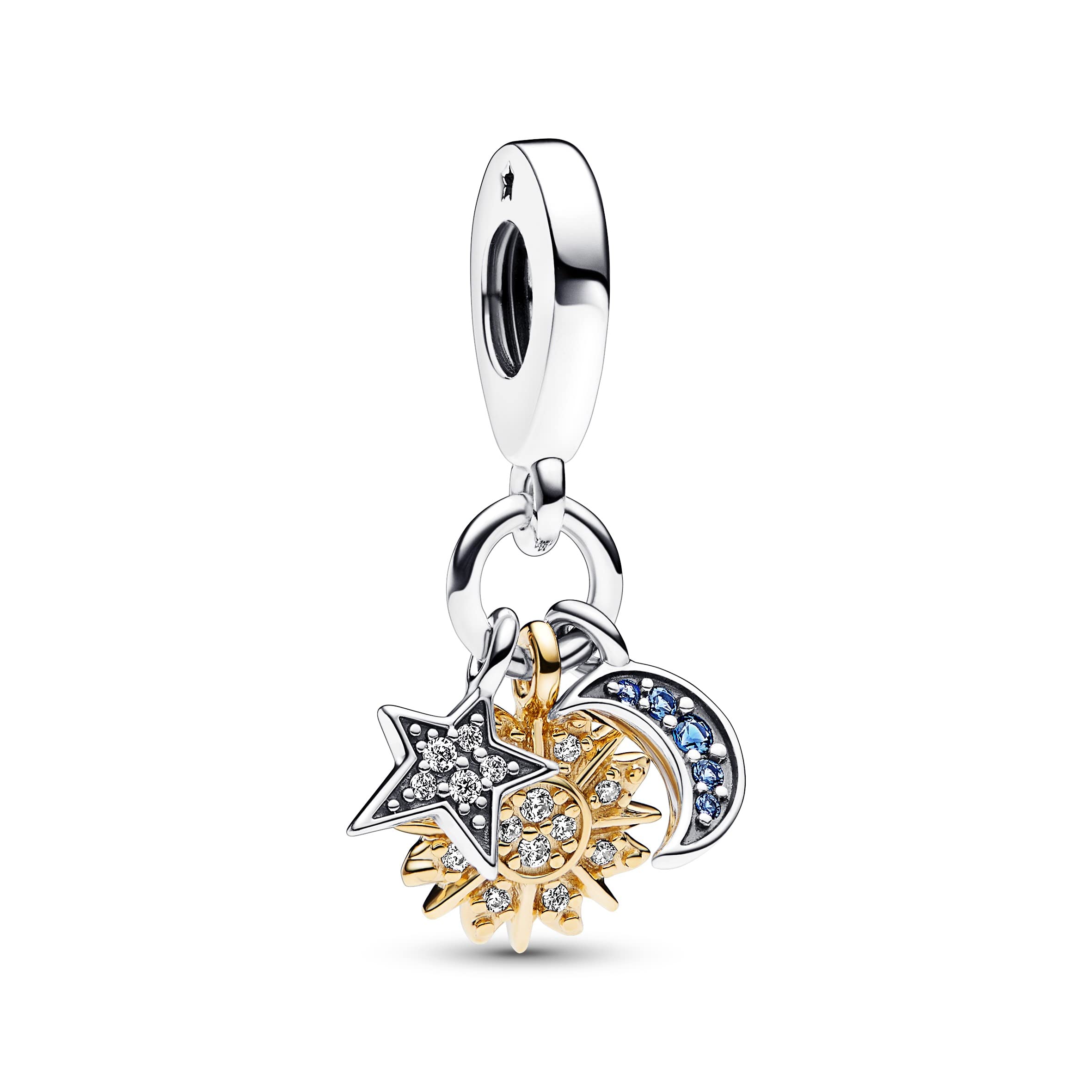PANDORA Triplo ciondolo Moments Celestial in argento Sterling e placcato in oro 14k con cristallo blu notte e zirconia cubica trasparente