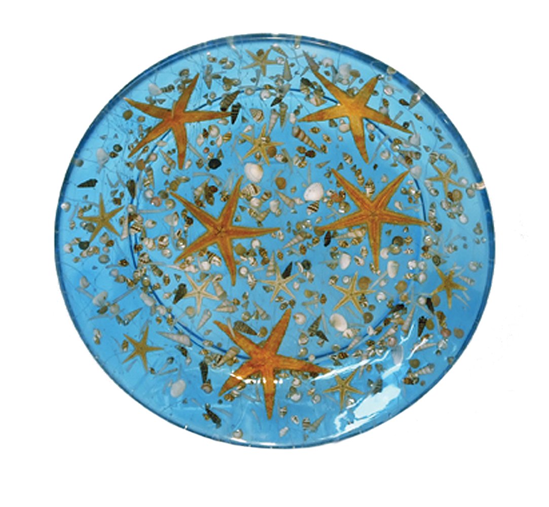 Riccardo Marzi Liquid Transparency 13-Inch Round Centerpiece in Starfish Blue design