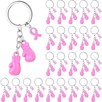 Breast Cancer Awareness Keychain Bulk for Women | Pink Ribbon Accessories with Pink Boxing Gloves Charm for Breast Cancer Survivor, Party Supplies