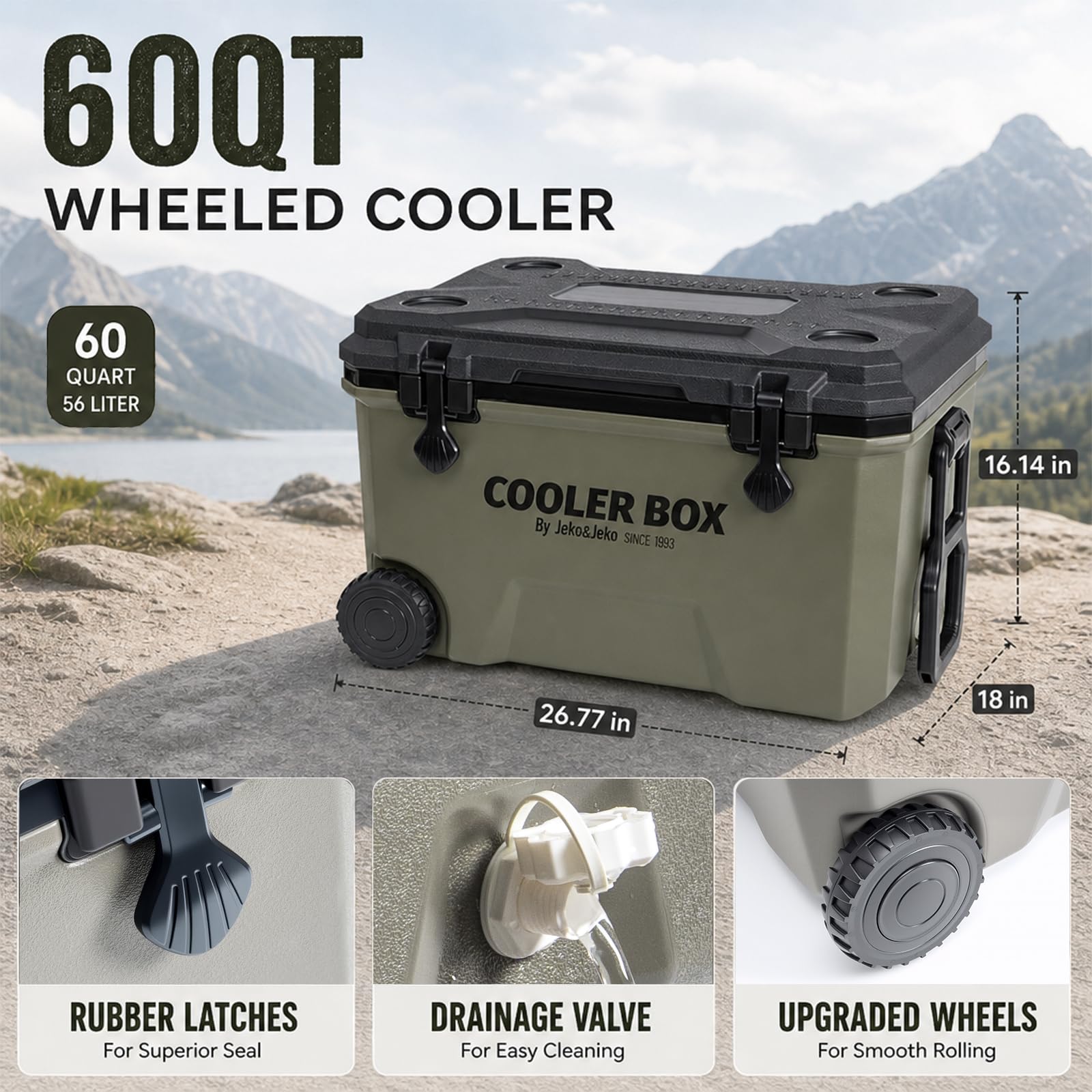 Amazon.com: JEKO&JEKO 60QT Portable Wheeled Cooler with Ice Packs