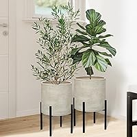 ARNIS Modern Metal Plant Pots Set of 2 with Stands - Large 8.25 & 10.5 Inch Drainage Planters for Indoor Outdoor Decor, Dirt Color