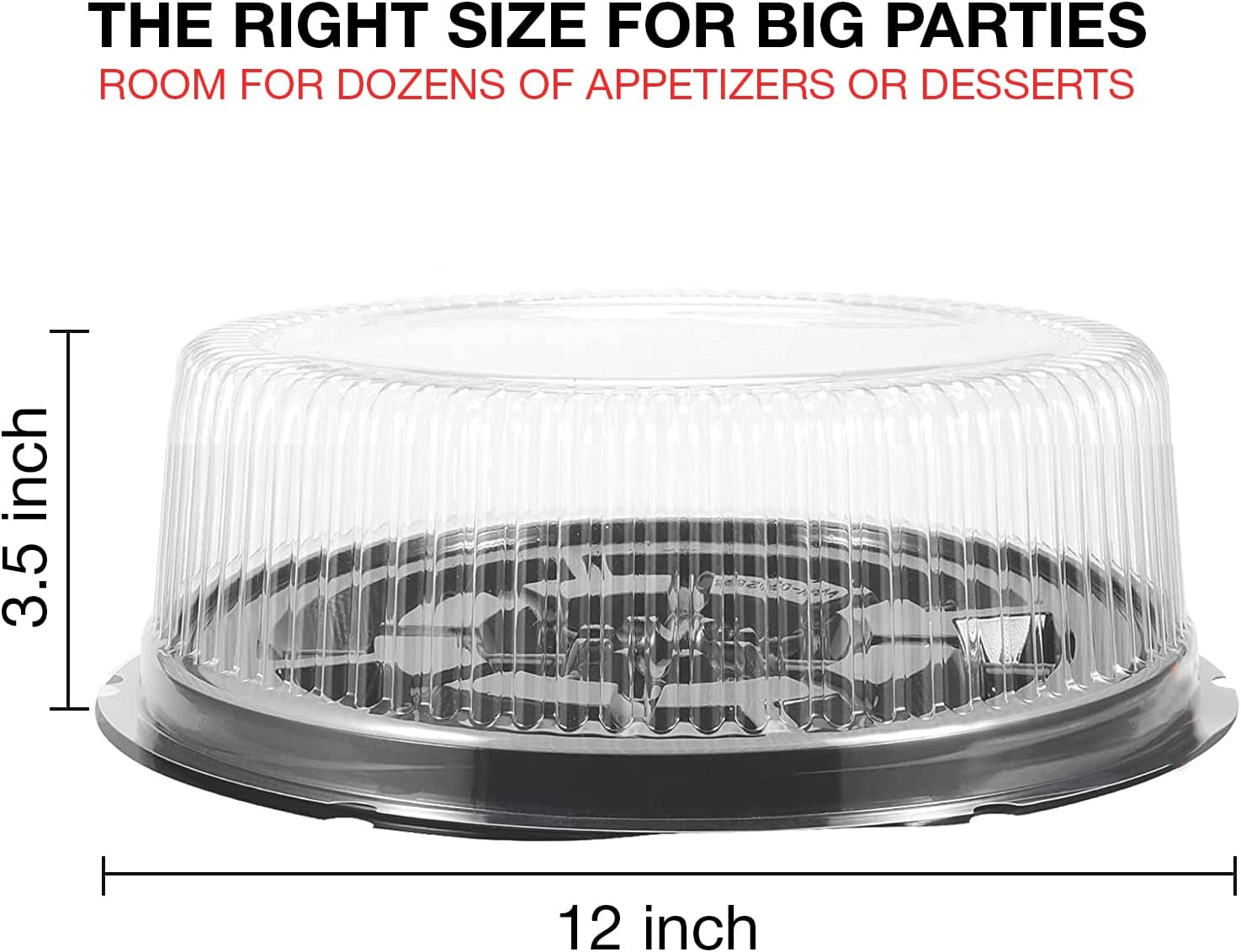 12 Pack Convenient Plastic Food Containers with Lids 12 in– Disposable Serving Tray – Black Serving Platter – Food Tray – Recyclable Plastic Tray with Clear Lid – Serving Trays for Party And Occasions