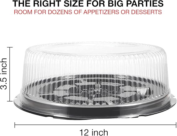 12 Pack Convenient Plastic Food Containers with Lids 12 in Disposable Serving Tray Black Serving Platter Food Tray Recyclable Plastic Tray with Clear Lid Serving Trays for Party And Occasions