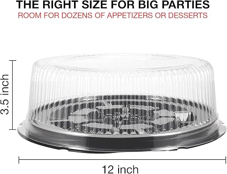 12 Pack Convenient Plastic Food Containers with Lids 12 in Disposable Serving Tray Black Serving Platter Food Tray Recyclable Plastic Tray with Clear Lid Serving Trays for Party And Occasions