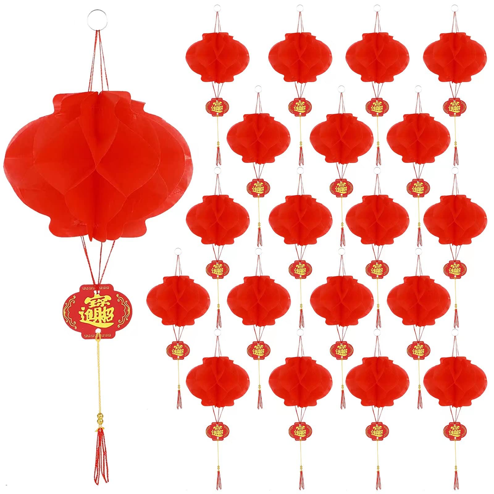 20 Pcs Waterproof Chinese Lantern 2023 Chinese New Year Decoration, Traditional Hanging Decorations Foldable Red Paper Lanterns for Spring Festival Wedding Home Birthday Party Decoration