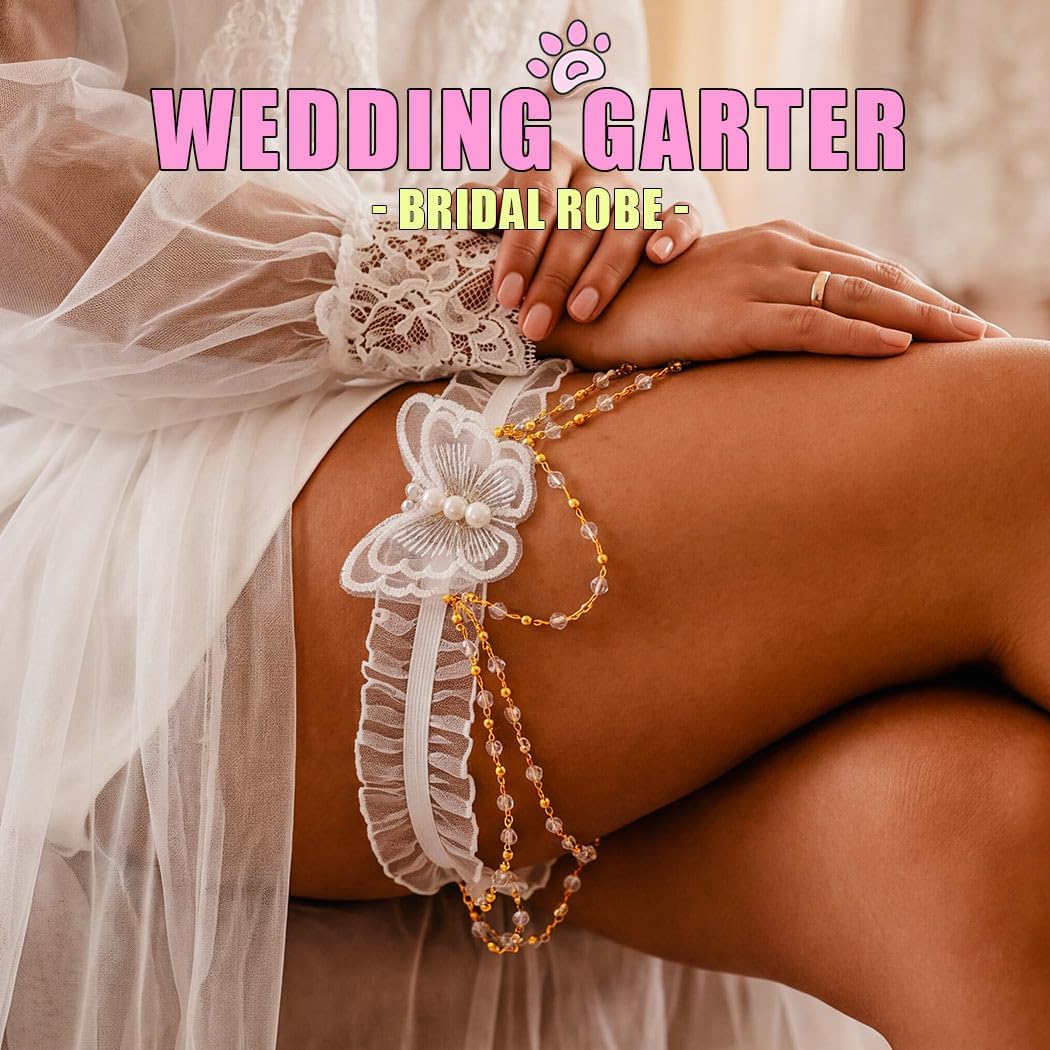 White Lace Garter Set Butterfly Wedding Garters Bridal Tassel Garter for Women