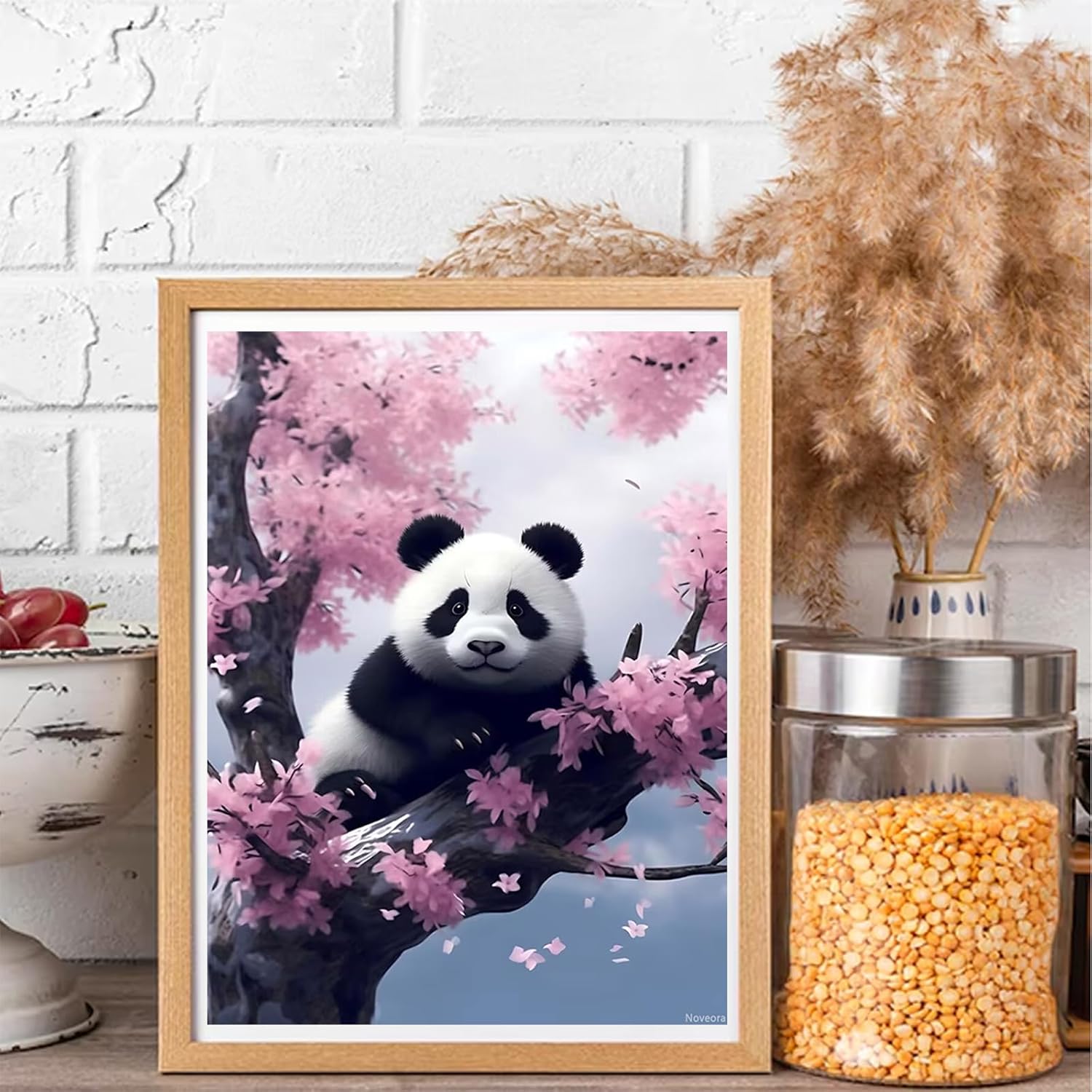Noveora Panda Sitting in Cherry Blossom Tree Diamond Painting Kits Panda Animal Diamond Art Kits for Adults DIY 5D Round Full Drill Gem Art Kit Crystal Arts Crafts Home Wall Decor Gift 12x16 inch
