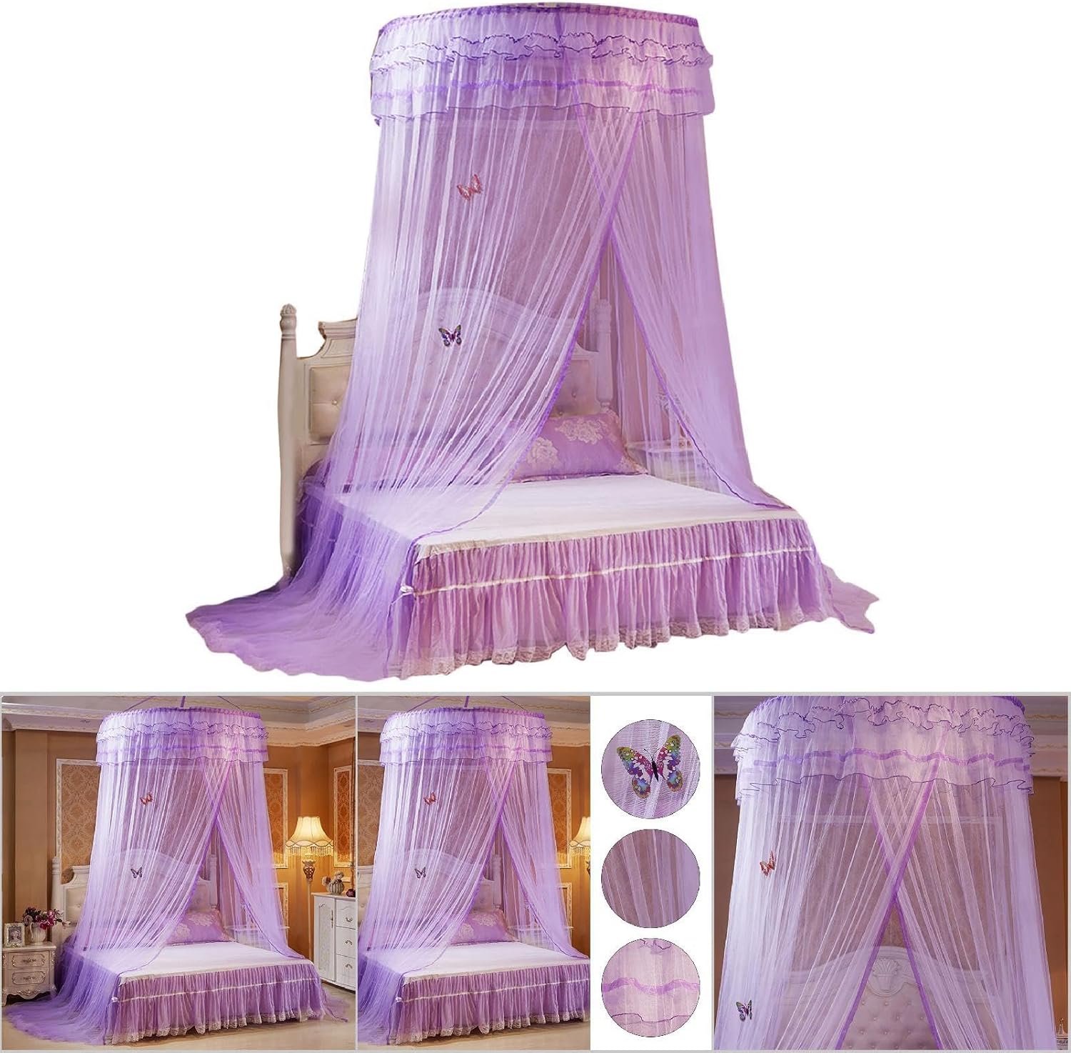 Bed Curtain Lace Net Double Bed Single Bed Netting Girl Lace Bed Canopy Crib Round Tent Nettin for Netting Protective Pastoral Canopy Canopy Curtains Bed Canopies Drapes (#3)