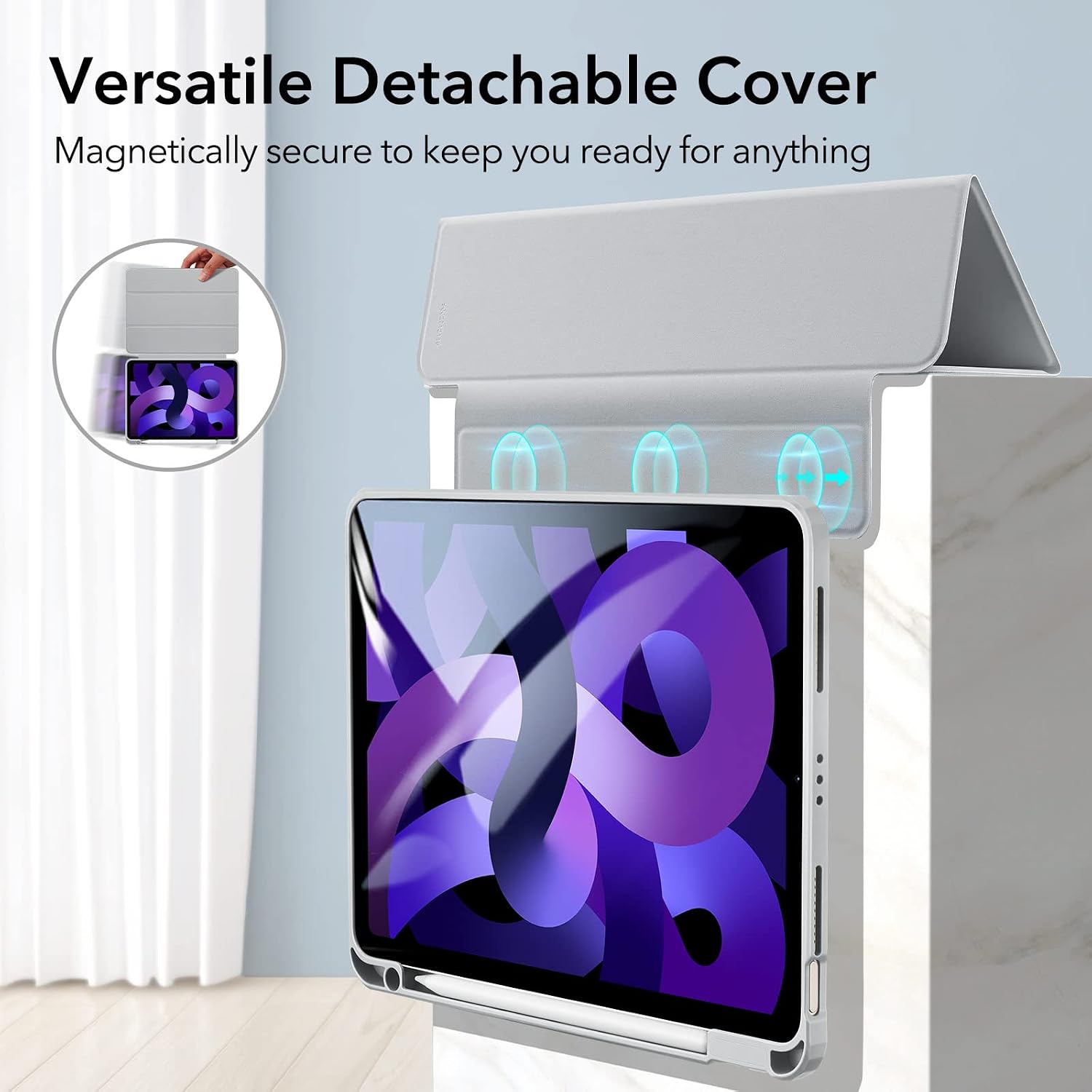 ESR Hybrid Case Compatible with iPad Air 5 case(2022)/iPad Air 4 case(2020)/iPad Pro 11 (3rd Gen) with Pencil Holder, Detachable Magnetic Cover, Hard Back Case, Auto Sleep/Wake, Gray