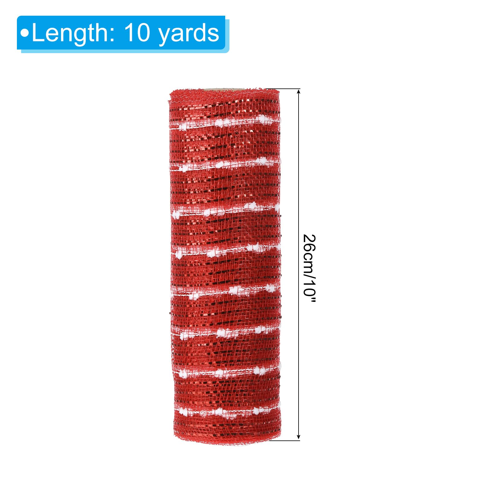 PATIKIL 2pcs Deco-Mesh, 10 Inch x 10 Yard Deco-Mesh Ribbon Roll Foil Metallic for Christmas Tree Wreaths Decoration,Red Silver - Image 2