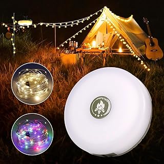 Camping String Lights with Camping Lantern and Flashlight, 3 in 1 Outdoors String Lights with 8 Lighting Modes(32.8Ft/10...