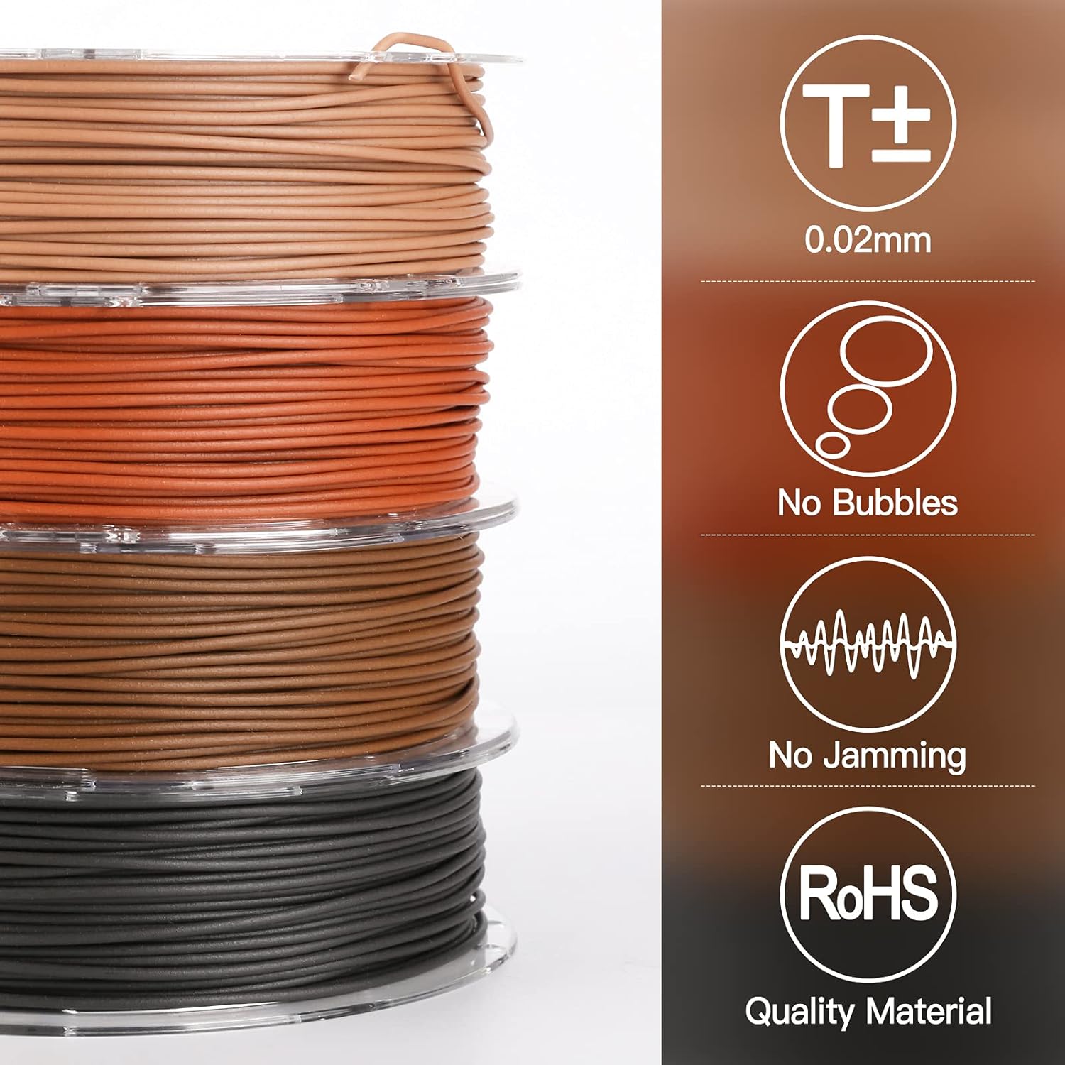 AMOLEN 3D Rainbow & Wood Printer Filament Supports High Speed,1kg Spool(2.2lbs)