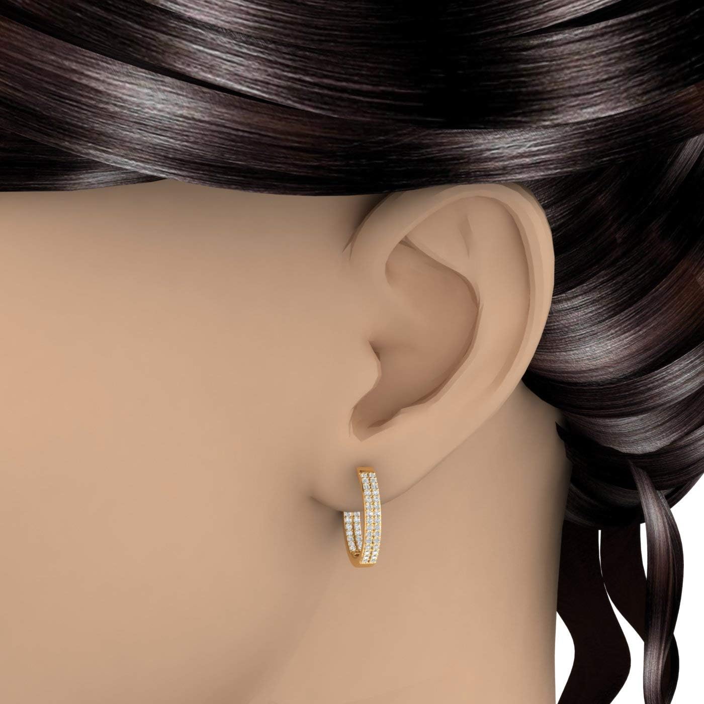 1 Carat (ctw) Natural Diamond Two Row Inside-Out Diamond Hoop Earrings in 925 Sterling Silver 18K Yellow Gold Over