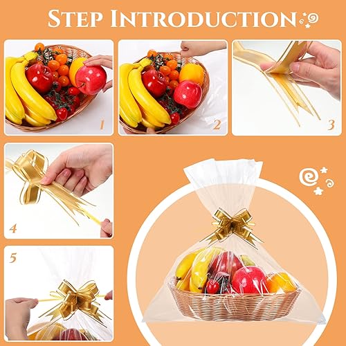 Miniatura 4 de 84 cestas vacías para regalos, grandes, vacías para llenar, cesta ovalada de almacenamiento de alimentos con bolsa transparente y lazo para bodas,