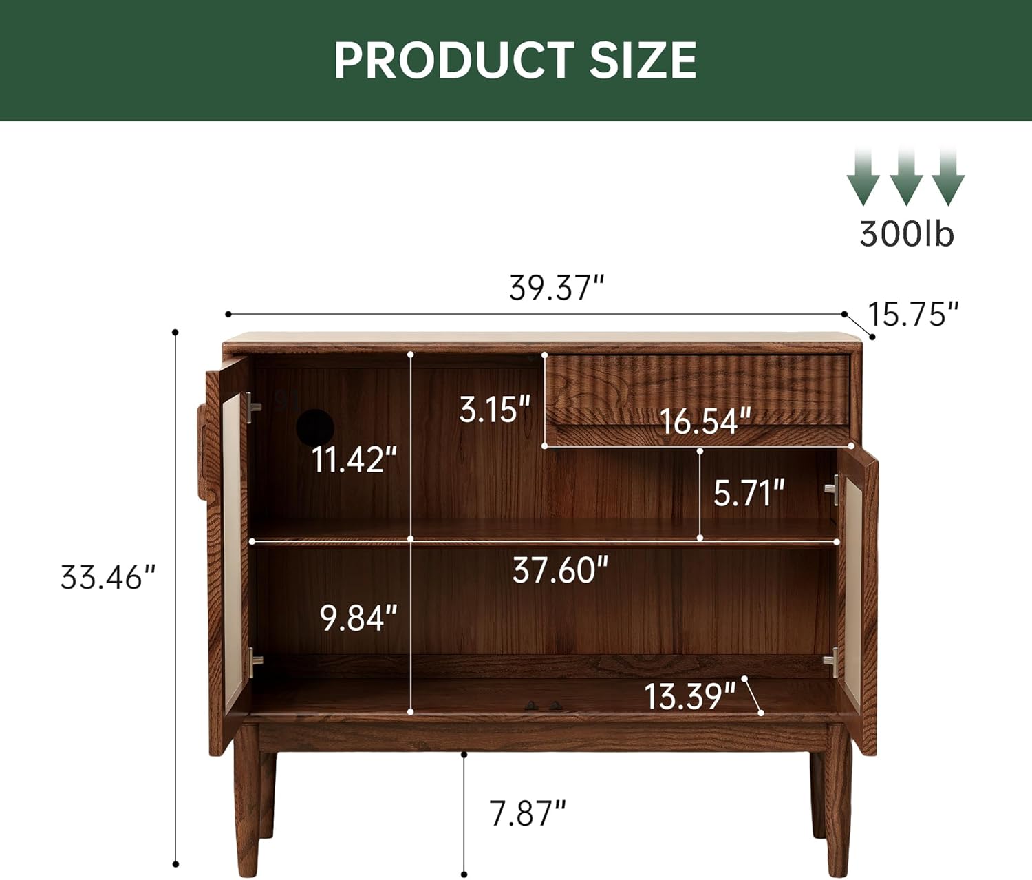 Solid Wood Buffet Cabinet, Coffee Bar Sideboard with Glass Doors, Modern Storage Cabinet with Adjustable Shelf for Dining Room, Kitchen, Living Room, Entryway