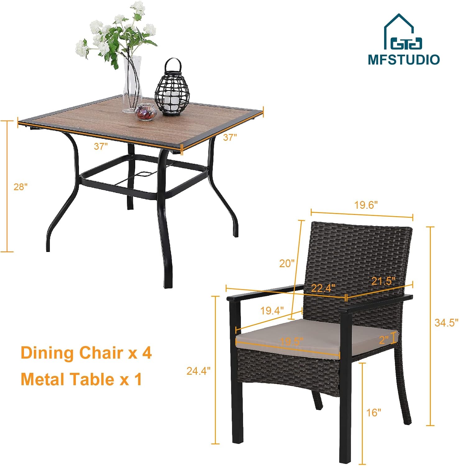 Buy MFSTUDIO 5Piece Patio Dining Set Include 37 Wooden Texture Square