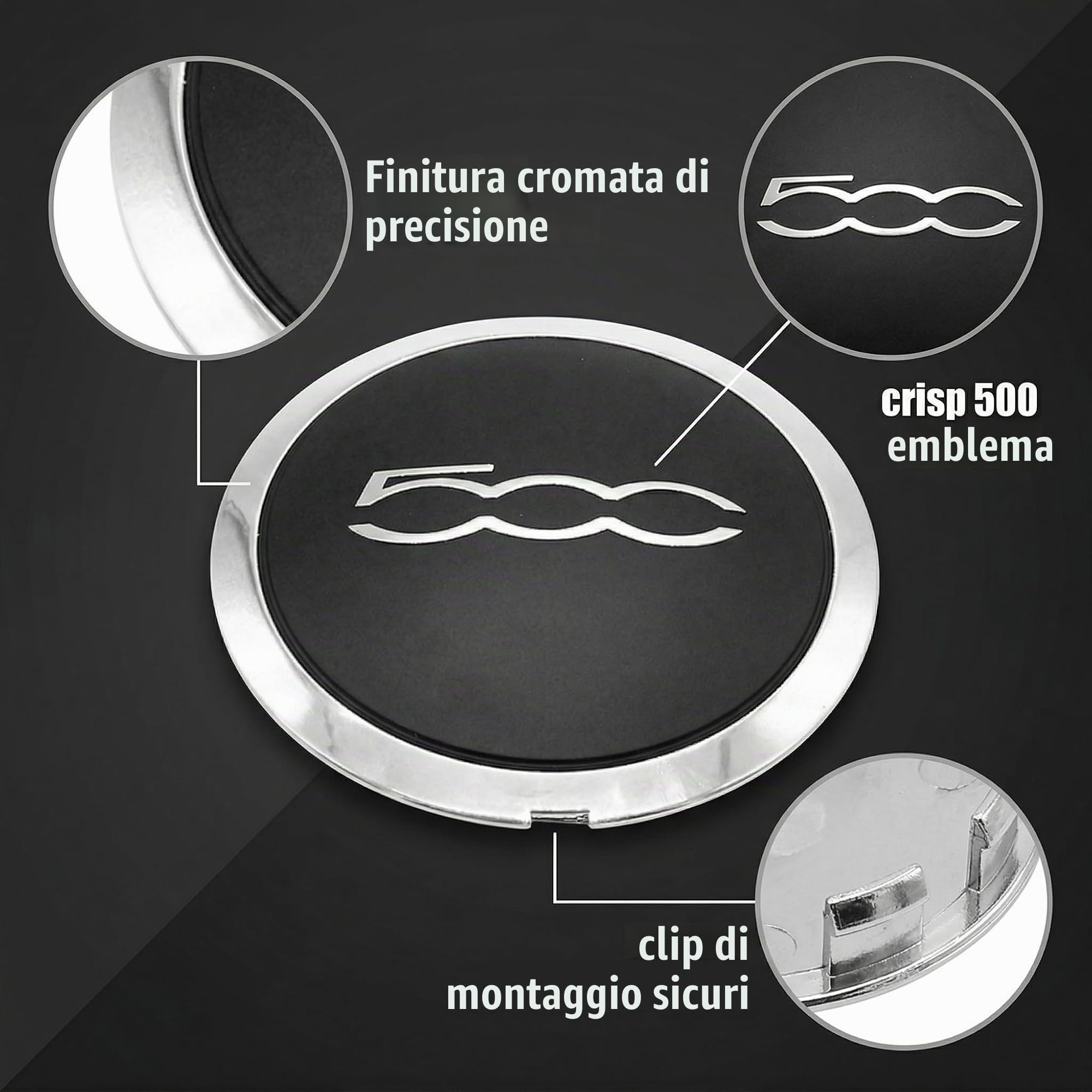 1 Pezzi Coprimozzo Per Fia-500 Copri Ruota Hup Trim, Accessori Di Aggiornamento Per Il Lifting Del Copriruota Centrale Esterno Dell'Auto 68078419Ac (A)