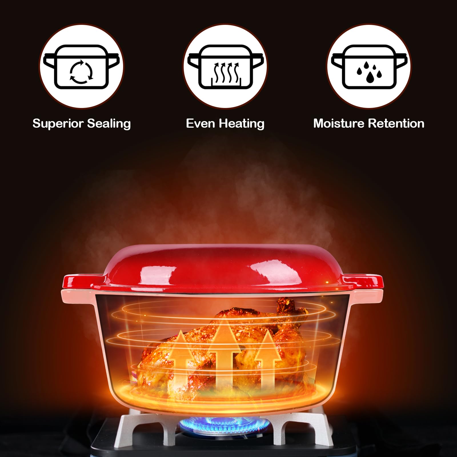 HaSteeL Forno olandese smaltato 5QT, Pentola Ghisa Smaltata (rosso)