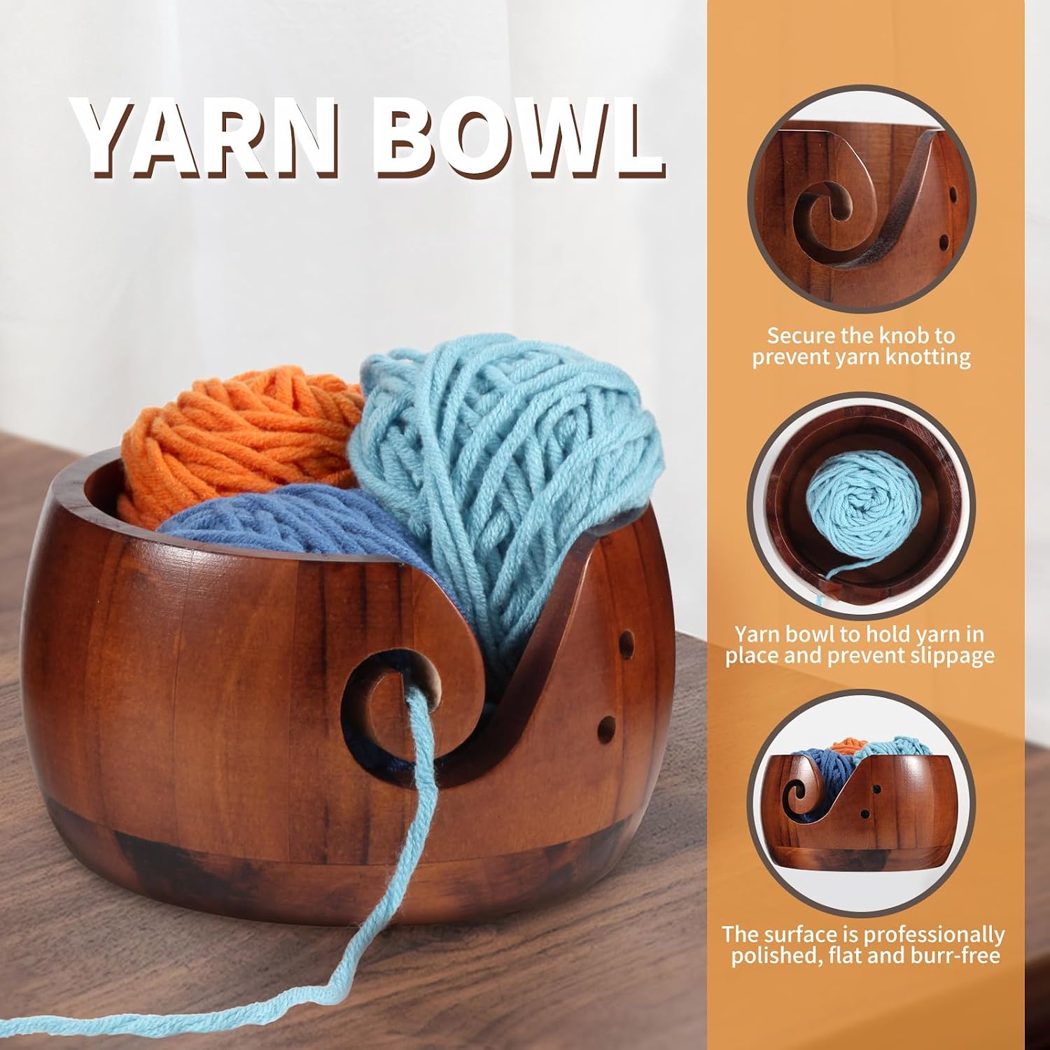 Wooden Yarn Bowl for Crocheting,Knitting Yarn Bowls with Lid Yarn Storage Handmade Craft with Storagebag for DIY Knitting Crocheting